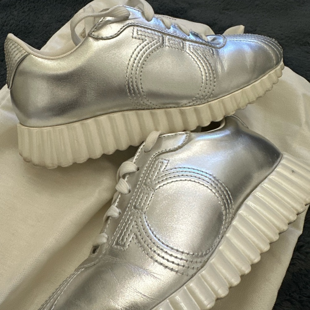 Ferragamo Silver Metallic Sneakers